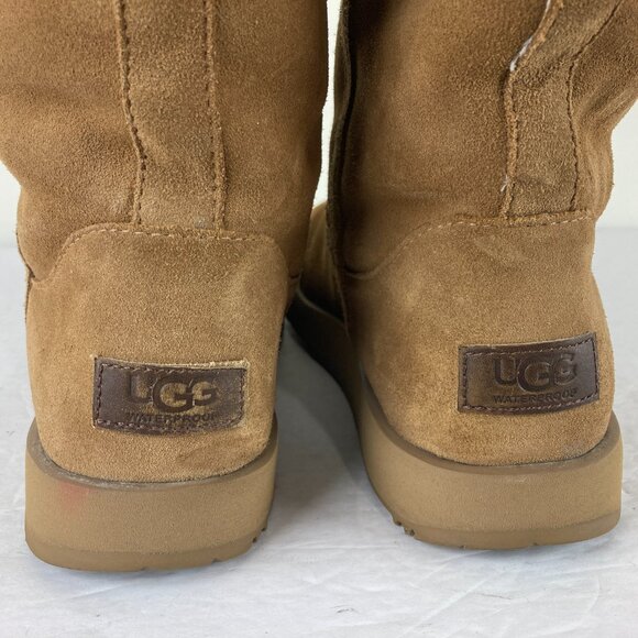 UGG Womens Sz 10 Brown Suede Mid Calf Arctic Grip Winter Vibram Sole Boots - Picture 6 of 9